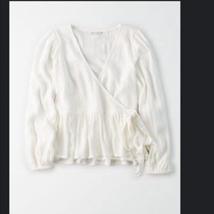 American Eagle Peplum Wrap Front Blouse